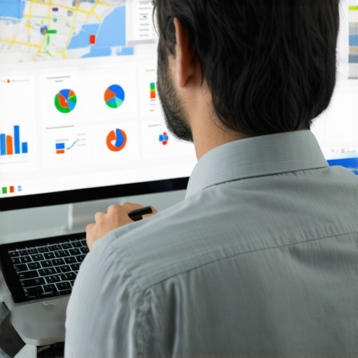 Digital marketer analyzing local SEO data with charts and maps