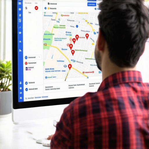 Expert analyzing Google Maps data for SEO SEO expert reviewing Google Maps listings on a computer