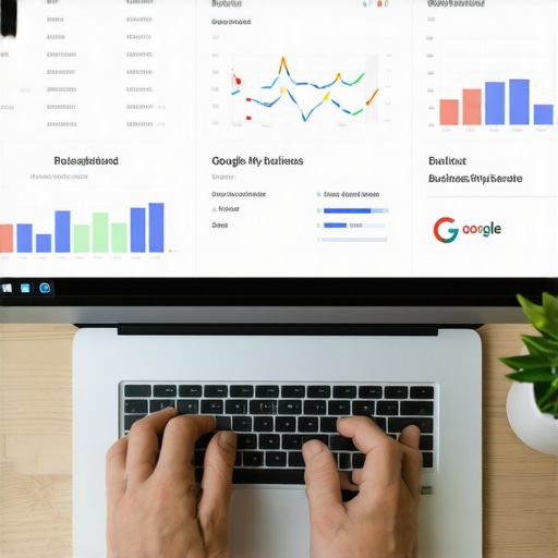 Person reviewing Google My Business dashboard on a laptop, analyzing rankings.