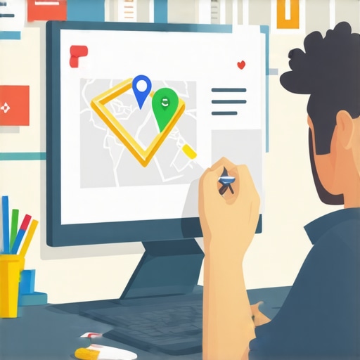 Person fixing Google Maps listing on laptop with map icons