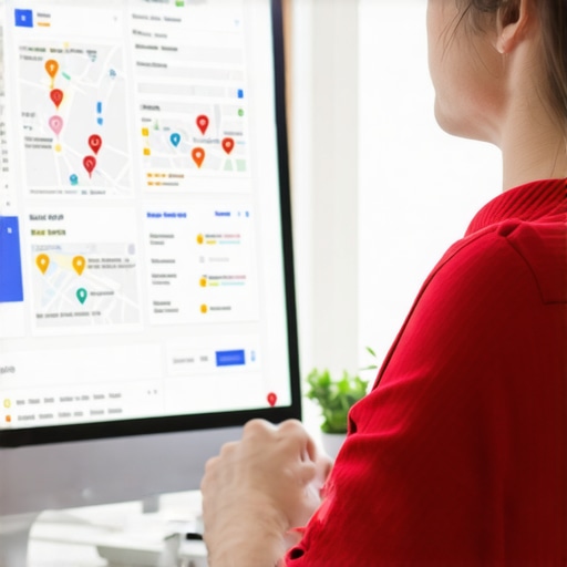 Digital marketer reviewing local search ranking data on a laptop.