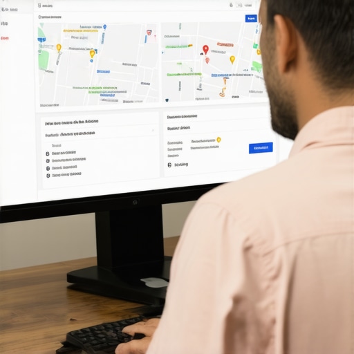 Business owner reviewing SEO analytics and Google Maps data on a laptop.