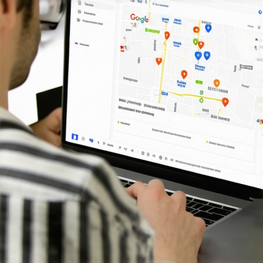 Business owner examining Google Maps metrics on a laptop screen, representing SEO analysis.