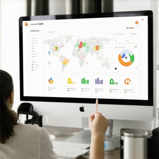 Analyzing Map SEO Metrics Device showing local SEO metrics and Google Maps analytics during a maintenance routine.