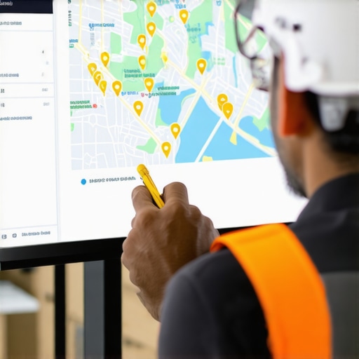 Professional analyzing a digital map with focus on local business ranking issues.