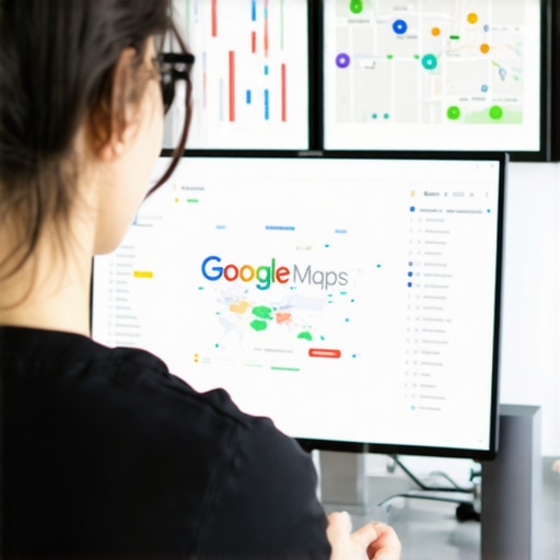 Person analyzing local SEO and Google Maps ranking data on a computer