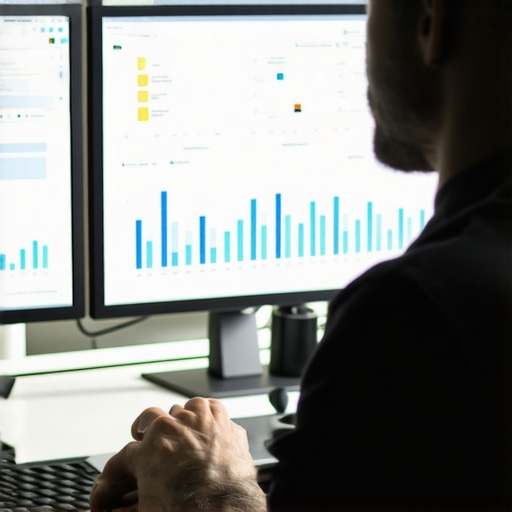 Business owner analyzing local SEO and map ranking statistics on a computer