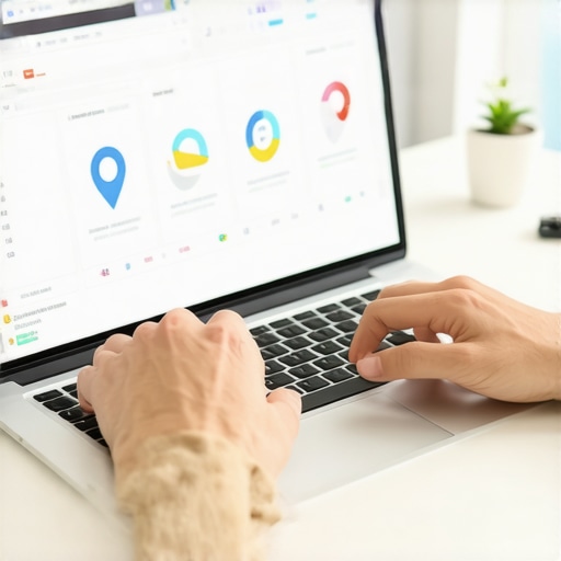 Person analyzing local SEO data on a laptop for Google Maps rankings.