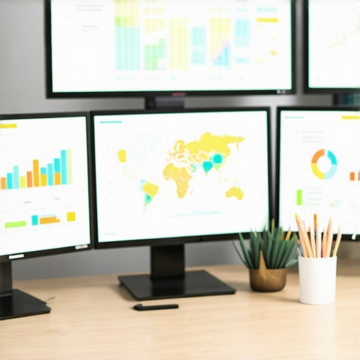 A workspace showing SEO analytics tools and screens tracking map rankings.
