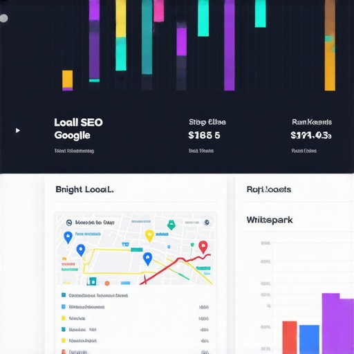 Screenshot of local SEO analytics displaying Google Maps rankings, reviews, and NAP consistency metrics.