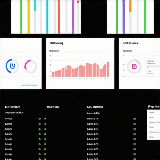 A colorful digital dashboard with charts and maps showing local SEO performance metrics