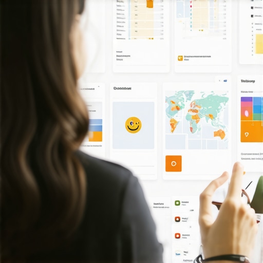 Business owner fixing and optimizing Google My Business profile with tools and maps