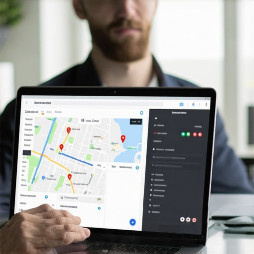 Business owner analyzing Google Maps profile data on a laptop