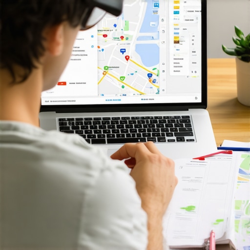 Business owner analyzing Google Maps profile on laptop for SEO fixes