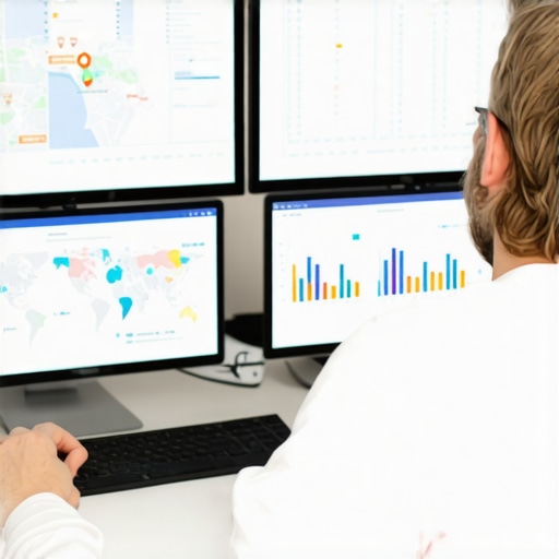 Person using SEO tools to monitor Google Maps rankings on computers.