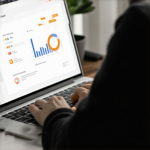 Person analyzing local SEO metrics on a laptop for Map ranking maintenance.