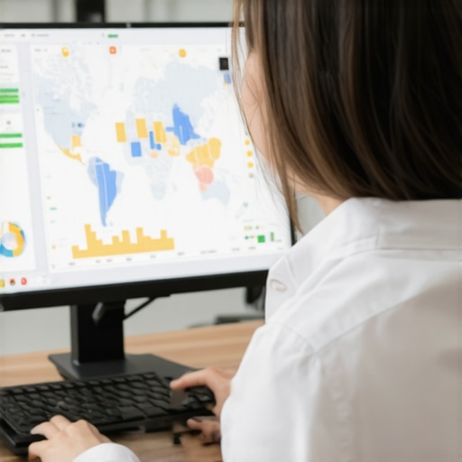Business owner reviewing Google Maps data and SEO analytics on a computer.