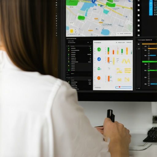 Person reviewing local map ranking data on a laptop with charts