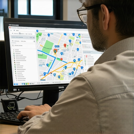 Businessman reviewing Google Maps SEO metrics on his laptop
