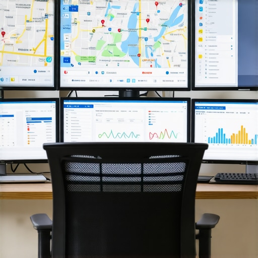A close-up of screens displaying local SEO analytics and Google Maps ranking data.
