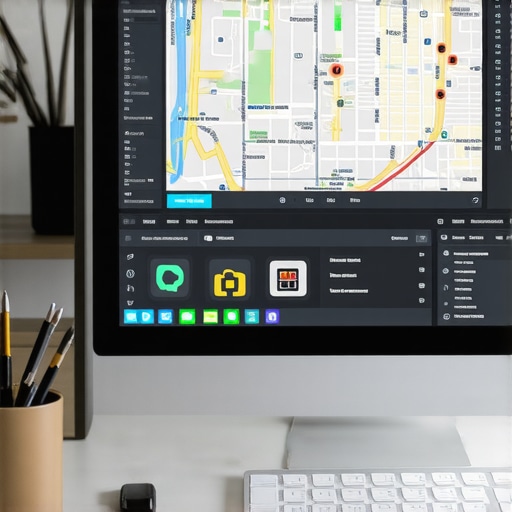 Person analyzing map rankings and SEO data on a computer for local business visibility.
