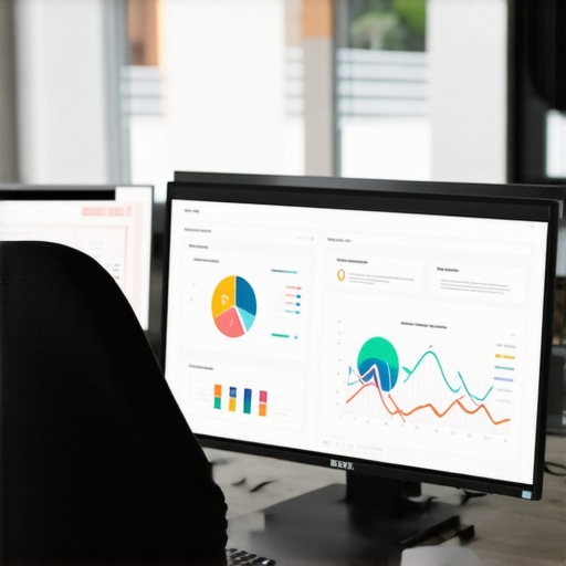 Person analyzing local SEO dashboards on a computer monitor, emphasizing map rankings and analytics.