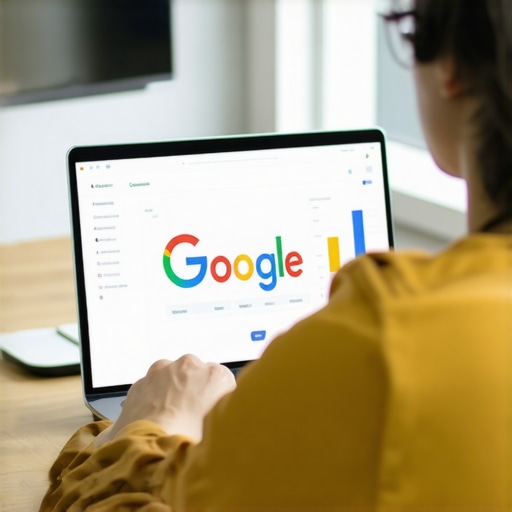 Business owner reviewing Google maps profile settings on laptop.