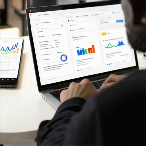 Person analyzing local search rankings on laptop with digital tools.