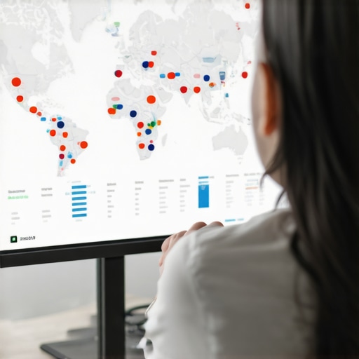 Person reviewing local SEO analytics on a desktop computer, focusing on map ranking metrics.