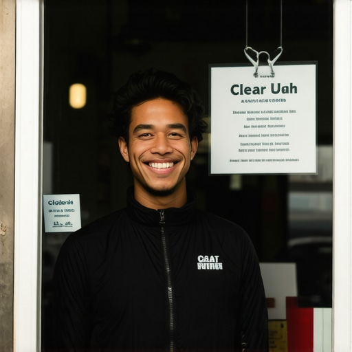 Smiling business owner outside storefront with clear signage.